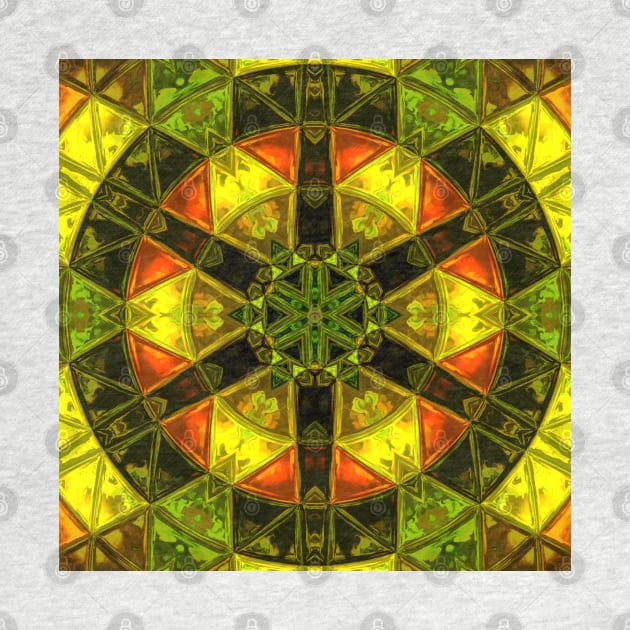 Mosaic Kaleidoscope Flower Yellow Green and Orange by WormholeOrbital